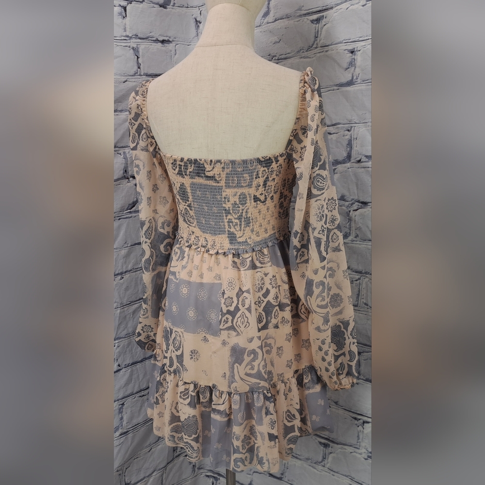 Aritzia Wilfred Free Tempest Smocked Mini Dress Square Neck Boho Western Farm - Picture 4 of 16